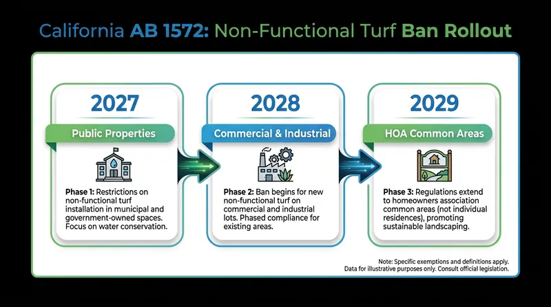 The phased deadlines for California's ban on irrigating non-functional turf with potable water.