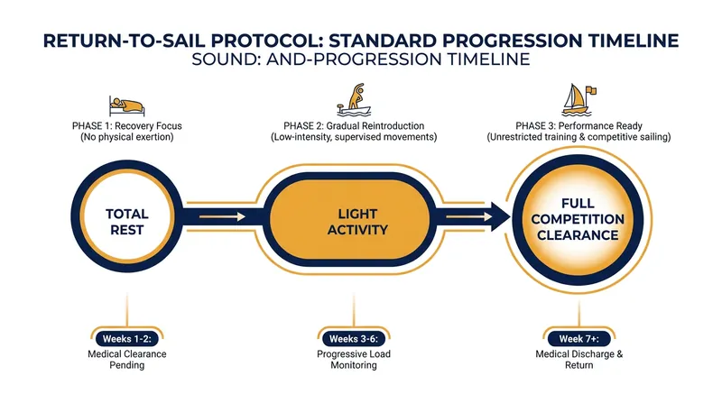 Standard return-to-sail protocols require a minimum of 21 days of progressive rehabilitation.