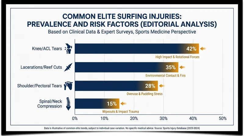 While lacerations are common, spinal compressions represent the most severe threat to a surfer's career.