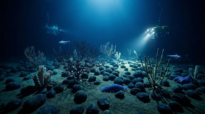 Polymetallic nodules resting on the abyssal plain contain high concentrations of cobalt, nickel, and manganese.