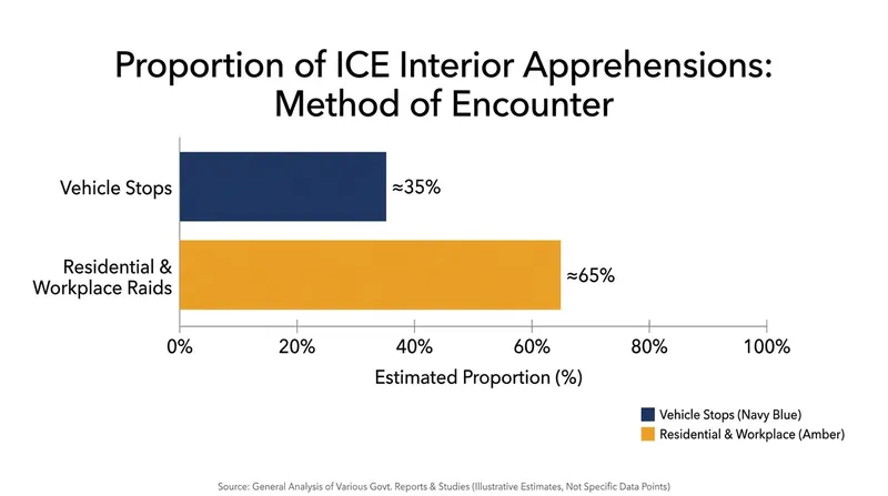 Vehicle stops have historically accounted for a significant portion of ICE's interior enforcement apprehensions.
