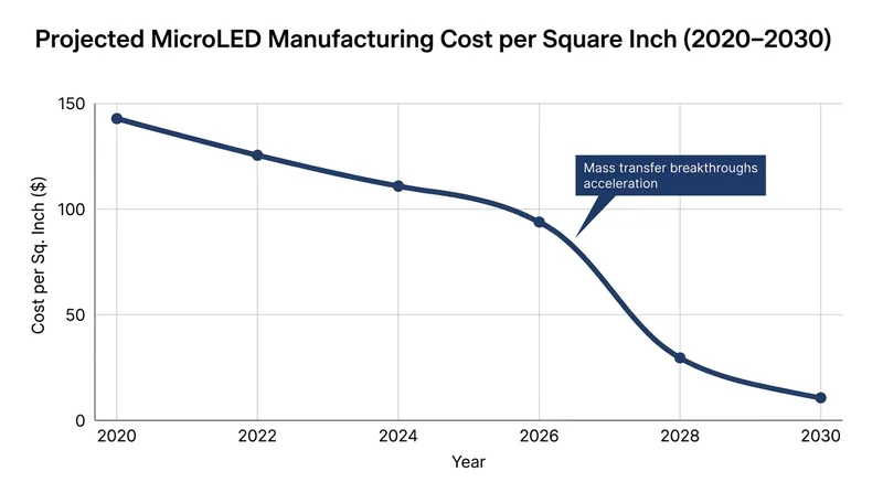 Analysts project that solving the mass transfer bottleneck will rapidly drive down the cost of MicroLED panels over the next five years.