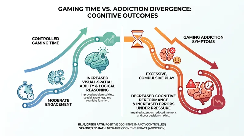 When researchers mathematically separated total playtime from addiction symptoms, the cognitive outcomes moved in opposite directions.