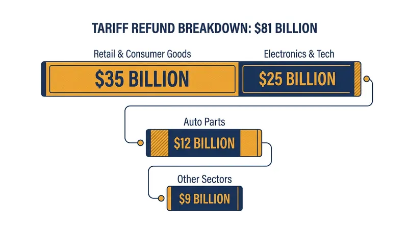 Retailers and technology importers are expected to claim the largest share of the $81 billion refund.