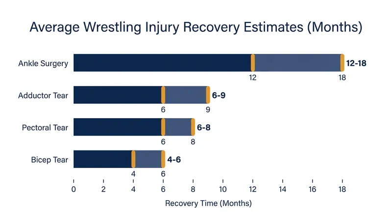 Average rehabilitation windows for severe wrestling injuries.