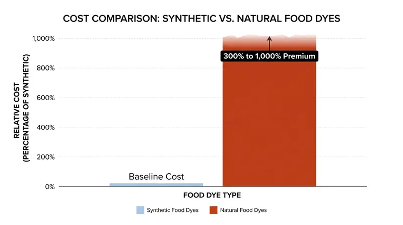 Natural colorants are significantly more expensive to produce and source than their petroleum-based counterparts.