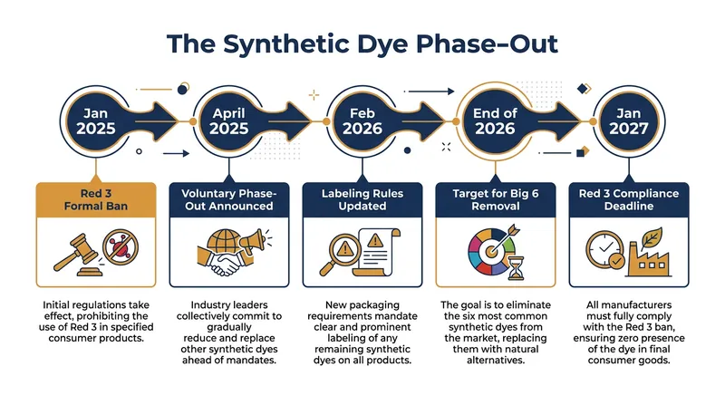 The FDA's timeline for transitioning the U.S. food supply away from petroleum-based colorants.
