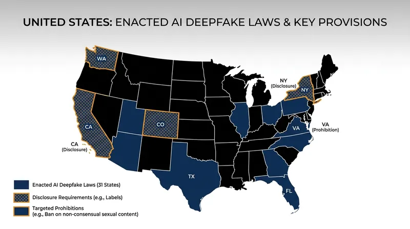 The majority of U.S. states have enacted legislation to regulate synthetic media in elections.