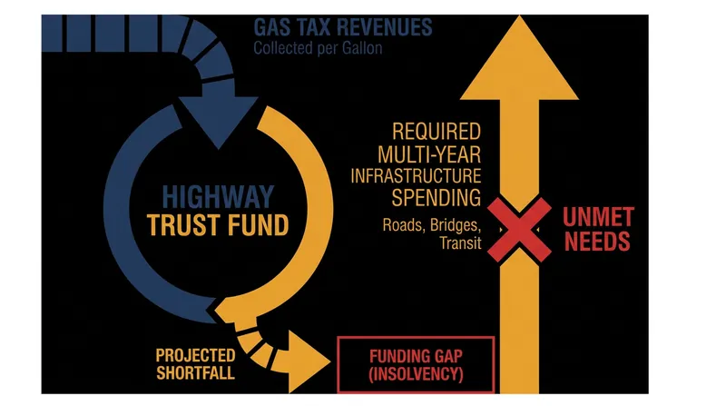 The federal Highway Trust Fund faces a structural deficit, complicating efforts to pass a long-term reauthorization bill.