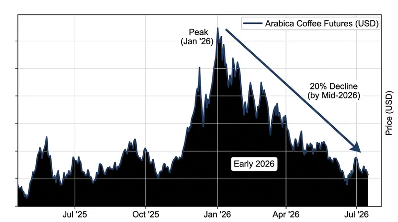 Arabica futures have plunged 20% year-over-year as the supply outlook improves.