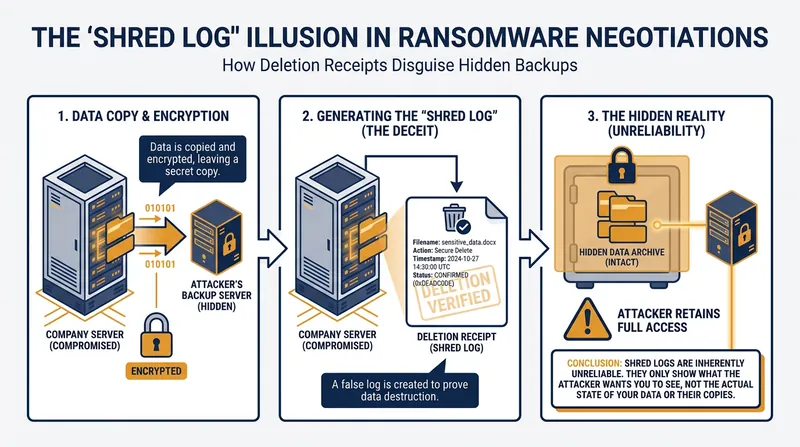 Why cybersecurity experts warn that 'shred logs' offer no guarantee of data destruction.