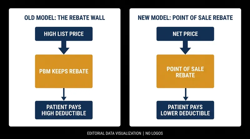 How point-of-sale rebates shift savings from middlemen to patients.