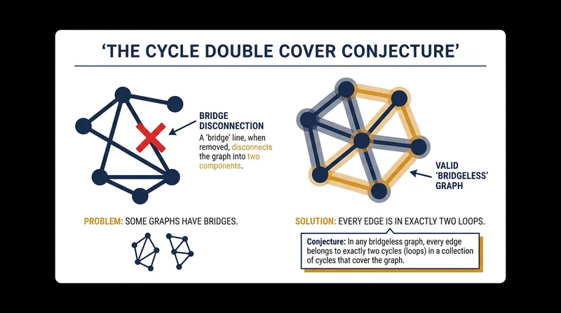 The conjecture requires every edge in a bridgeless network to be traversed by exactly two cycles.