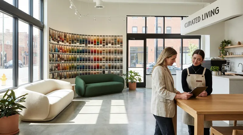 Modern guideshops allow customers to test fabrics and comfort in person, while fulfilling orders from a central warehouse.