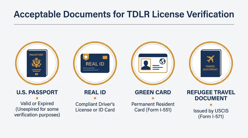 The TDLR accepts a variety of federal and state documents to verify lawful presence.