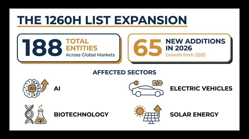 The June 2026 update added 65 new entities to the Pentagon's blacklist, expanding its reach into consumer technology and green energy.