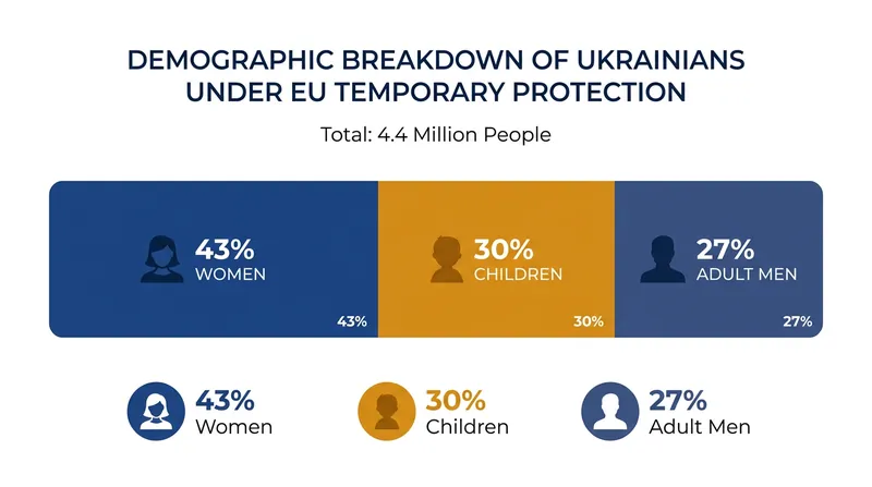 Adult men currently account for roughly 27 percent of the 4.4 million Ukrainians benefiting from EU protection.