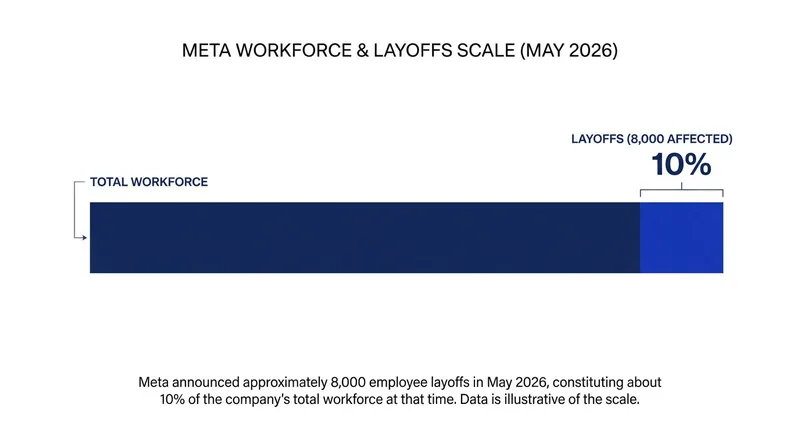 Meta announced roughly 8,000 job cuts in May 2026 as part of a restructuring effort.