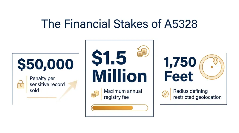 The financial penalties under New Jersey's A5328 are designed to be existential for non-compliant data practices.
