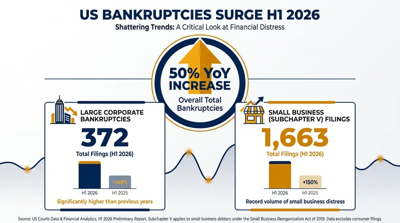 Corporate and small business bankruptcy filings reached multi-year highs in the first half of 2026.