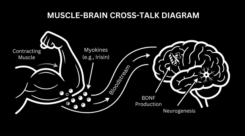 Contracting muscles release myokines that cross the blood-brain barrier to protect cognitive function.