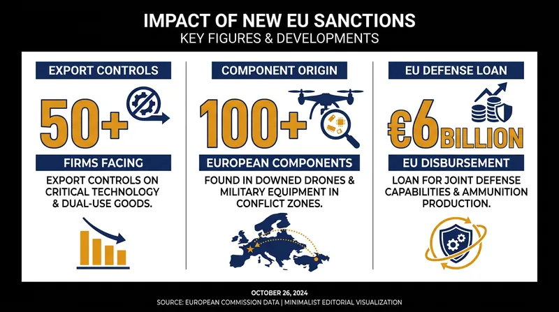The scope of the European Union's latest sanctions package and concurrent defense support.