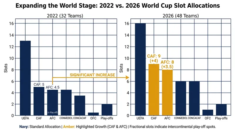 The 2026 expansion nearly doubled the direct qualification slots for both the African and Asian confederations.