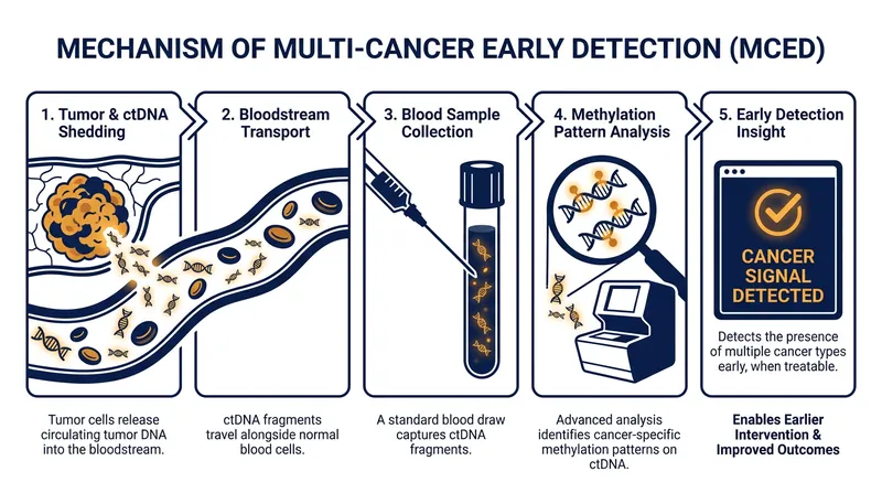 How MCED works: Detecting cancer through shed DNA fragments.