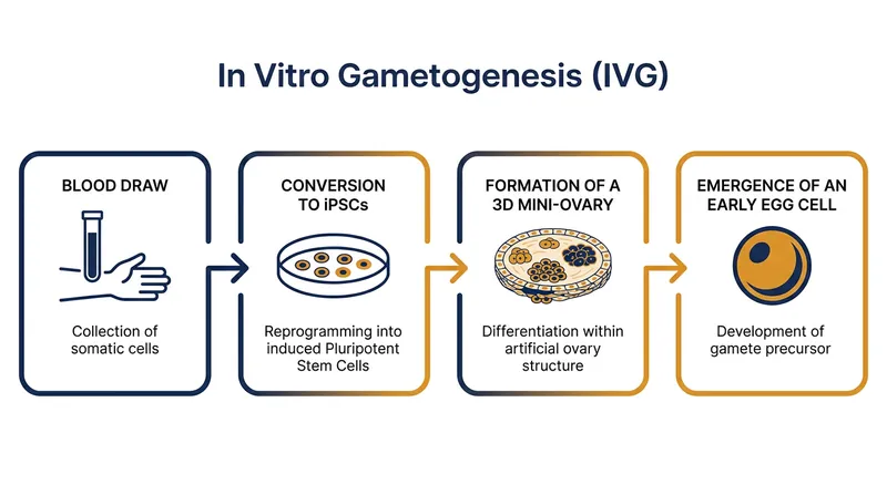 The multi-stage process of reprogramming adult blood cells into viable early-stage egg cells.