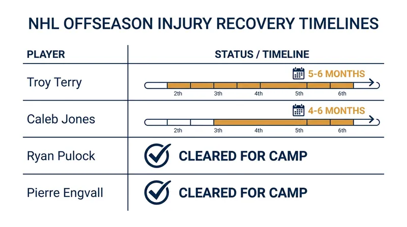 Projected recovery timelines for key NHL players undergoing offseason procedures.