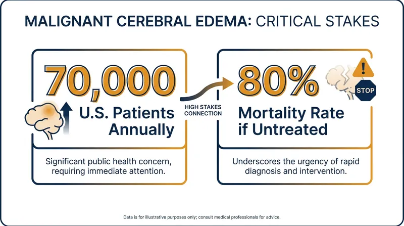 Malignant cerebral edema is the leading cause of death in the first week following an acute stroke.