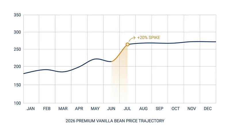 Premium natural vanilla prices have surged roughly 20% in 2026 following supply constraints.