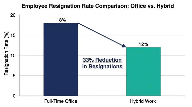 A landmark study in the journal Nature found that hybrid schedules reduce resignations by a third without harming productivity.