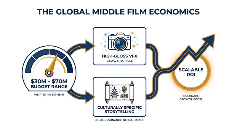 The 'Global Middle' tier offers high production values at a fraction of the cost of traditional Hollywood tentpoles.