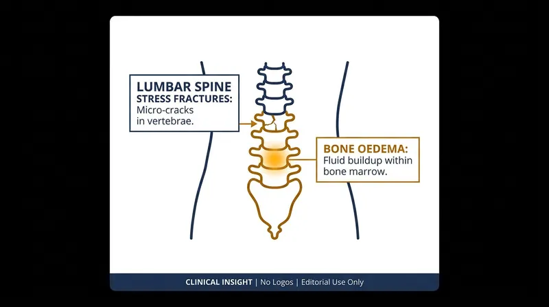 Lumbar stress fractures and bone oedema require careful load management to prevent long-term structural damage.