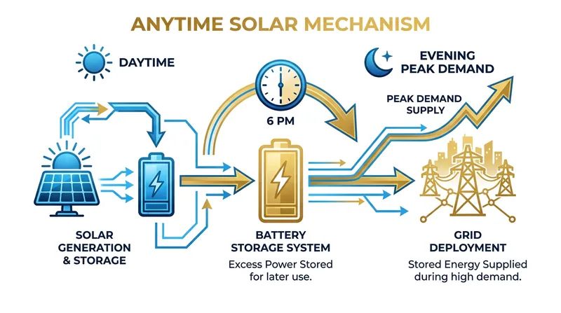 Plummeting battery costs are enabling grids to store midday solar generation for use during peak evening hours.