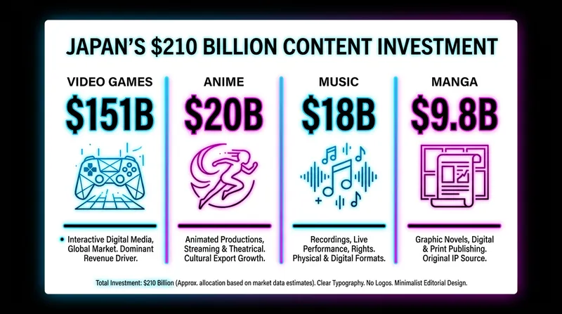 The planned $210 billion public-private investment is heavily weighted toward video game development and infrastructure.