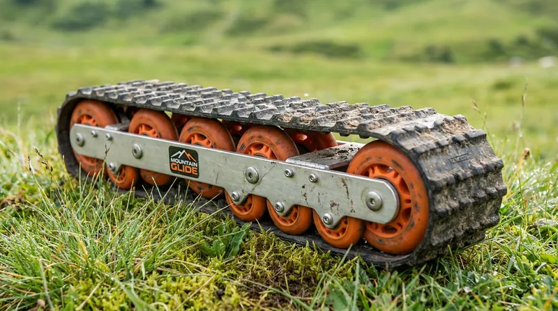 Grass skis range from 65 to 105 centimeters and utilize a continuous track of wheels, preventing lateral sliding and forcing a pure carved turn.