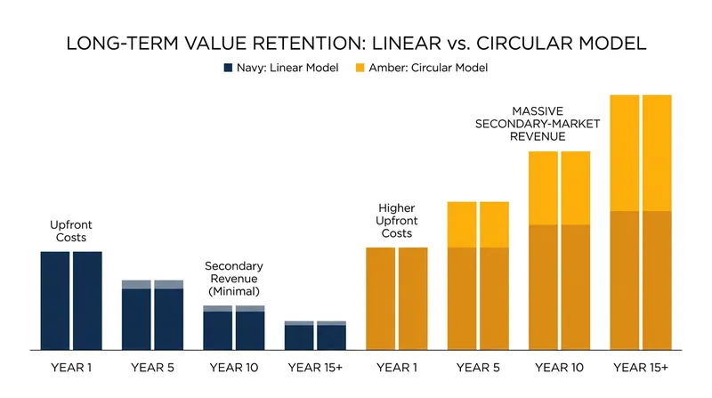 While circular manufacturing requires higher upfront data costs, it unlocks long-term secondary market revenue.
