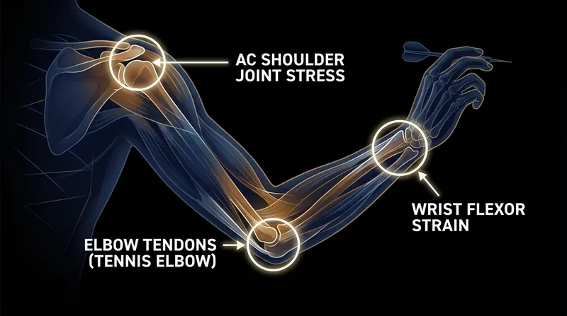 The repetitive motion of professional darts places immense strain on the shoulder, elbow, and wrist joints over a grueling 11-month season.