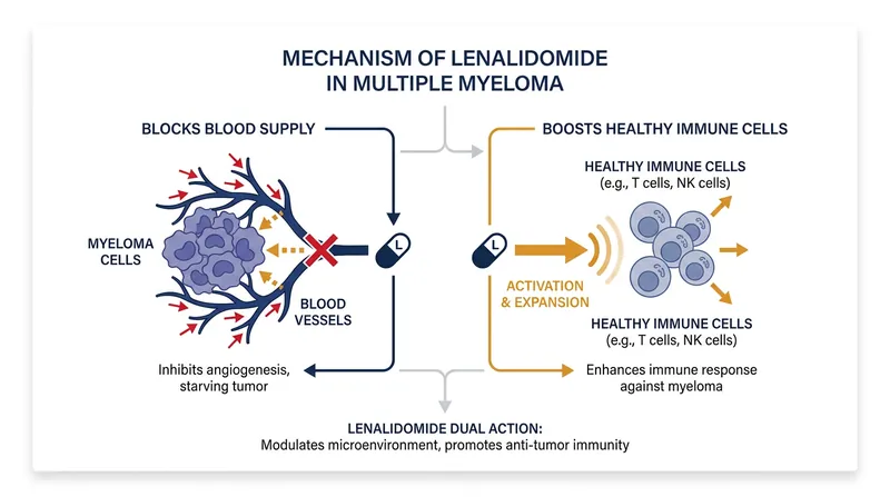 Lenalidomide works by altering the immune microenvironment and starving myeloma cells of their blood supply.