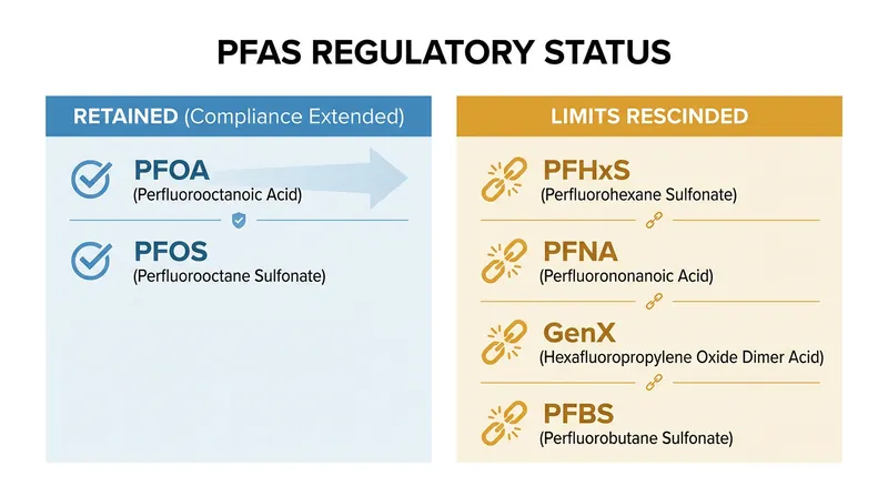 How the EPA's May 2026 proposal splits the six 'forever chemicals' originally regulated in 2024.