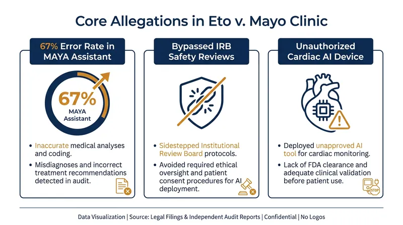 The civil complaint outlines a pattern of alleged regulatory evasion regarding clinical AI tools.