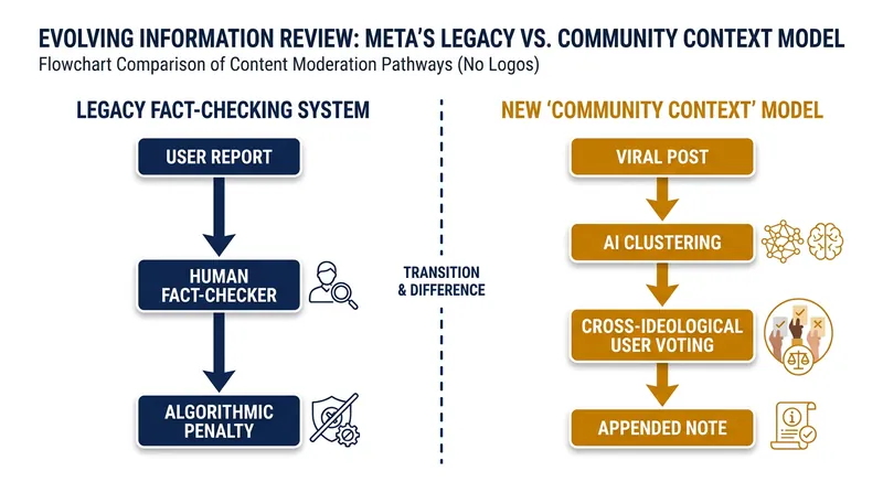 How Meta's new decentralized moderation system replaces human fact-checkers with algorithmic clustering and user consensus.