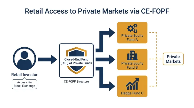 The mechanics of retail access: Closed-end funds pool retail capital to invest in institutional-grade private funds.