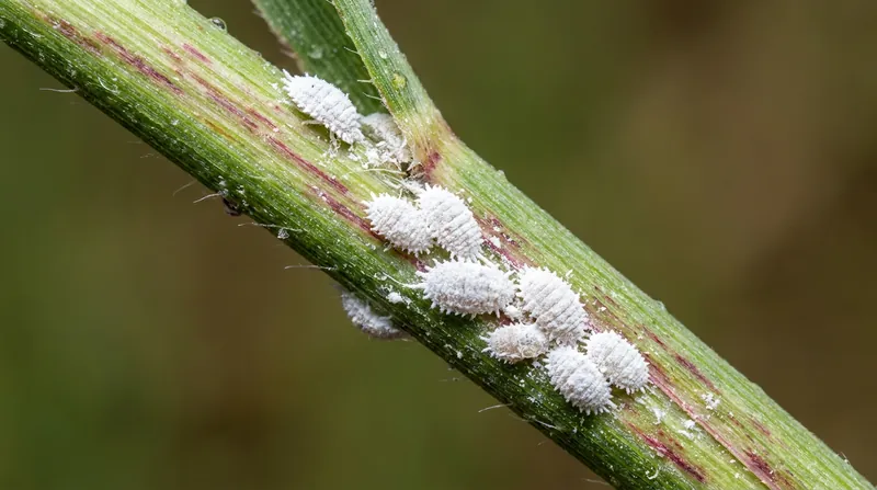 Adult female pasture mealybugs develop a distinctive white, waxy coating that gives them a fluffy appearance.