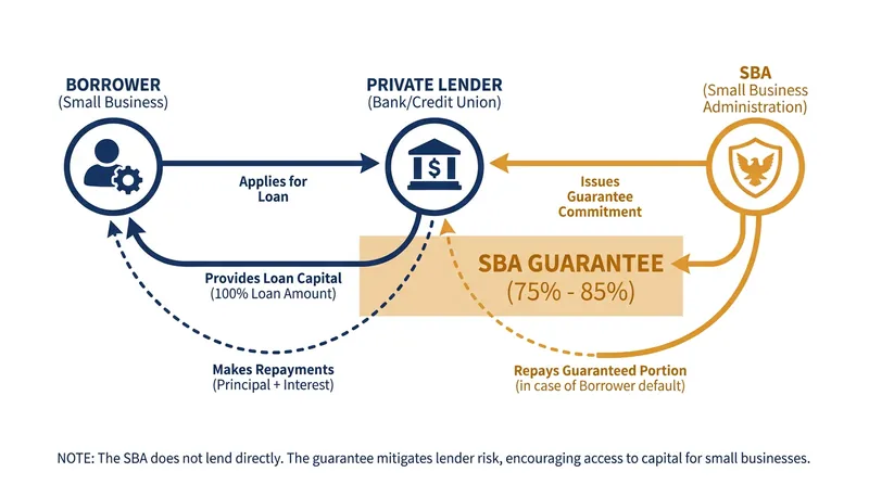 How the SBA guarantee protects the private lender, not the borrower.