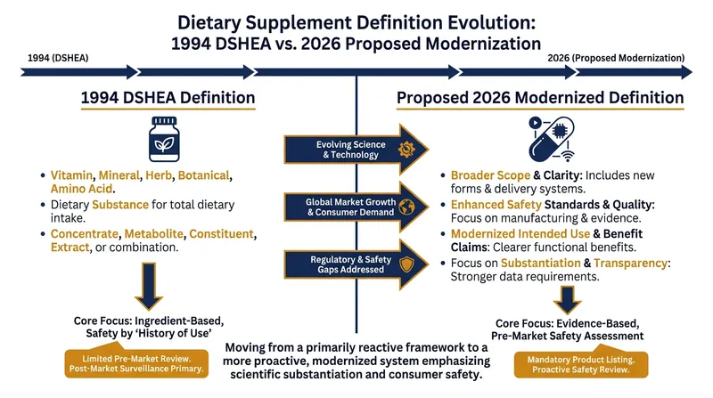 How the definition of a 'dietary substance' has evolved over 30 years.