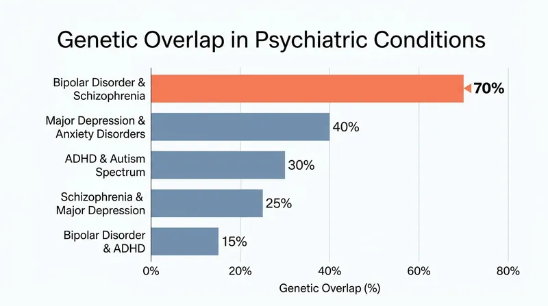 The 70% overlap is one of the highest shared genetic architectures ever discovered between two distinct psychiatric diagnoses.