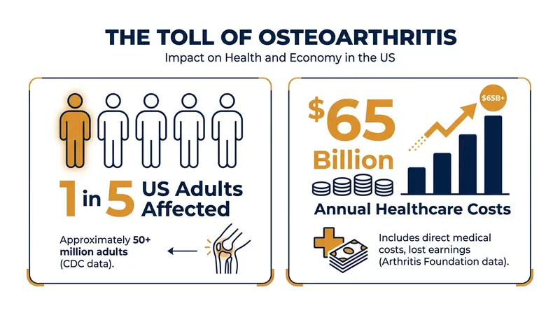 Osteoarthritis represents a massive healthcare burden, driven by the body's inability to naturally repair cartilage.
